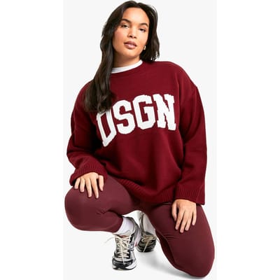 boohoo Dames Plus DSGN Ronde Hals Gebreide Trui | Berry | Maat: 16-18
