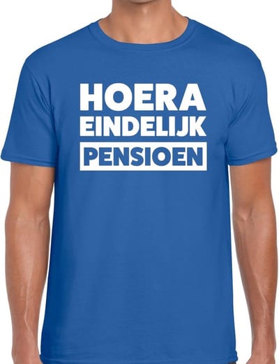 Hoera eindelijk pensioen blauw t-shirt voor heren - blauw pensioen shirt M