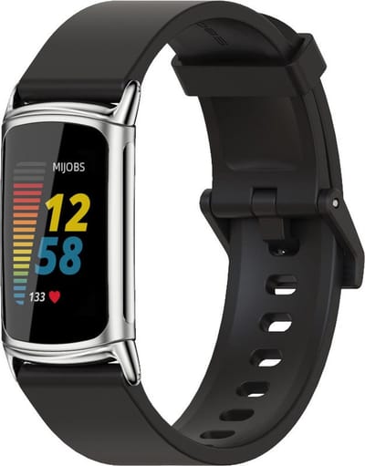 By Qubix - Compatible Fitbit bandje - Geschikt voor Fitbit Charge 5 - Fitbit Charge 6 Extra soft siliconen bandje - Zwart + zilveren connector - Horlogeband - smartwatchbandje