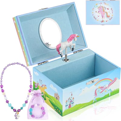 Muziek Sieradendoos Meisjes met Draaiende Eenhoorn en Ketting Armband Cadeauset