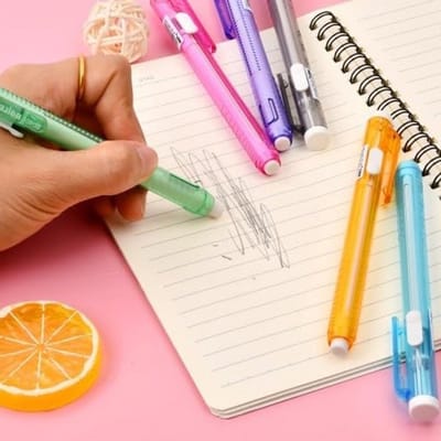 Set van 6 Navulbare Gum Pennen voor Kinderen en Studenten, Uittrekbare Gumpennen in 6 Kleuren voor Kunstenaars en Ontwerpers