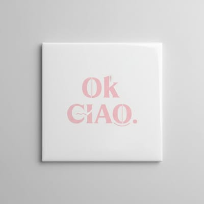 Ok Ciao Tekst Decoratieve Tegel 15×15 cm – Chique Minimalistische Wandtegel voor Huis, Kantoor & Cadeau Decor
