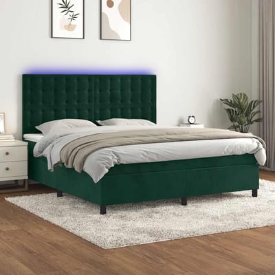 vidaXL - Boxspring - met - matras - en - LED - fluweel - donkergroen - 180x200 - cm