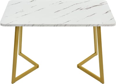 Merax Luxe Eettafel - Marmerlook Tafel - FSC Gecertificeerd - Wit met Goud