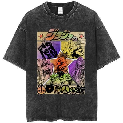 Vintage Gewassen Anime Jojo Bizarre Adventure T-shirt Giorno Giovanna Manga Grafische T-shirts Herenkleding Katoen Casual T-shirts XL