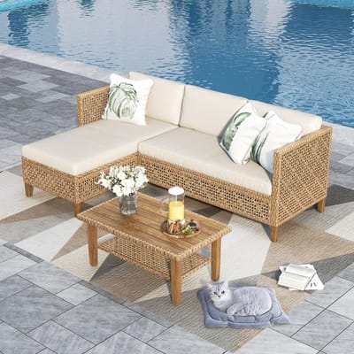 Tuin loungeset 7-delig 60x60 cm polyrotan met ligfunctie – Modulaire loungeset met kussens, slaapbank outdoor, weerbestendig balkon & terras tuinmeubelen grijs – Urbanhome