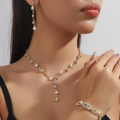 4-delige Dames Mode Koperen Klauwketting Zonnebloem Ketting Oorbellen Armband Sieraden Set Bruiloft Banket Feest Vakantiecadeau black