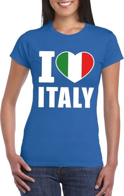 I love Italy supporters t-shirt - voor dames - blauw - Italie thema - landen - kleding - korte mouwen - sport S