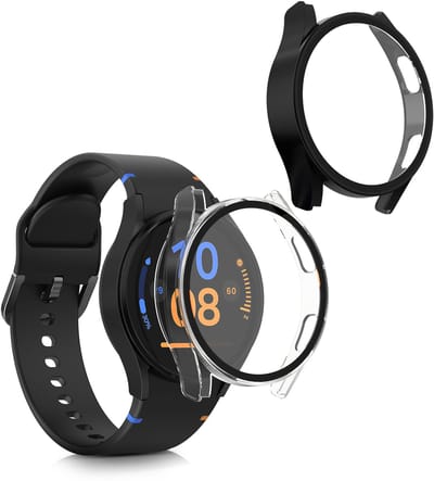 kwmobile 2x cover geschikt voor Samsung Galaxy Watch FE 40mm - Fitnesstracker cover van gehard glas en kunststof frame set transparant / zwart