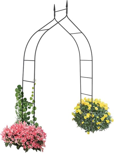 Metalen Rozenboog - Tuinboog Klimhulp - Planten Ondersteunen - Decoratieve Punten - 140 x 255 cm - Zwart