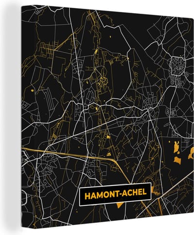 Canvas Schilderij Kaart - Goud - Plattegrond - Hamont-Achel - Stadskaart - 20x20 cm - Wanddecoratie