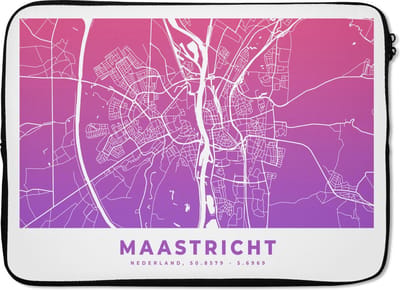 Laptophoes 14 inch - Stadskaart - Maastricht - Paars - Laptop sleeve - Binnenmaat 33x23 cm - Zwarte achterkant