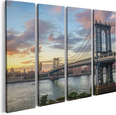 Artaza Canvas Schilderij Vierluik Manhattan Bridge Brug In New York - 80x60 - Foto Op Canvas - Canvas Print
