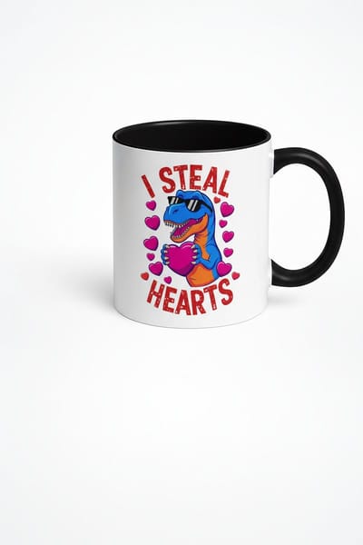 Ik Steel Harten" T-Rex Mok met Zonnebril | Grappige Dino Valentijn Koffiemok Cadeau