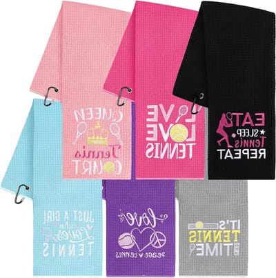 6 Stks Tennis Handdoek Grappige Zachte Tennis Prints Handdoeken Geborduurde Tennis Handdoek Met Karabijnhaak Clip Tennis Handdoeken Tennis Gift Voor Vrouwen Mannen Team Sport Tennisbaan