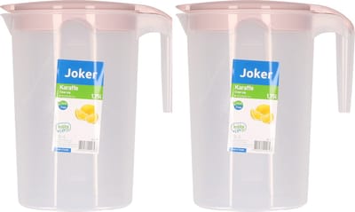 Excellent Houseware Schenkkan/waterkan - 2x - roze - 1750 ML - kunststof - 10 x 20 x 22 cm