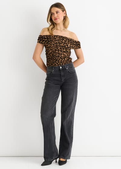 Bruine dierenprint bardot jersey top