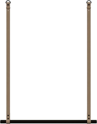 Kapstok/ kledingrek 80cm - aan leren banden - Handles and more® | TAUPE - stang: zwart metaal