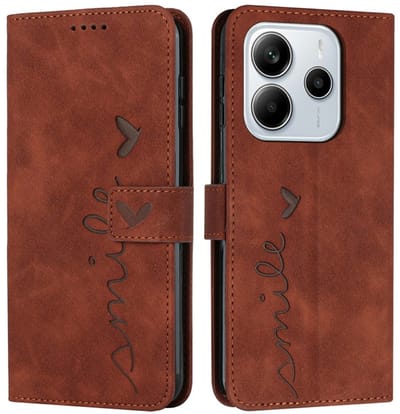 Coverup Hoesje - Geschikt voor Xiaomi Redmi Note 14 4G Hoesje - Coverup Smile Book Case - Bruin