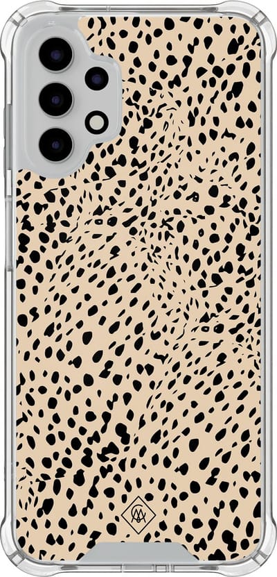 Casimoda® hoesje - Geschikt voor Samsung Galaxy A13 4G - Stippen bruin abstract - Shockproof case - Extra sterk - TPU/polycarbonaat - Bruin/beige, Transparant