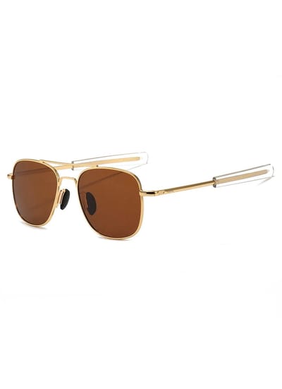 KIMU® Zonnebril Pilotenbril American Heren - Goud Montuur - Bruine Glazen - Optical Legend Colonel Caravan Gouden Festival