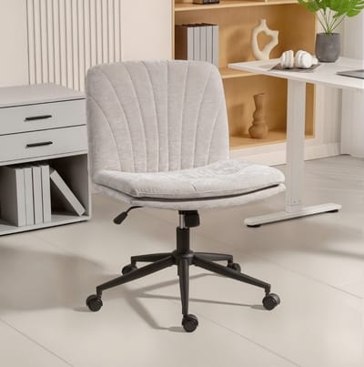 MEUNIQ Bureaustoel 62 x 67 x 83-93 cm zonder armleuningen, hoogteverstelbaar met wippfunctie, 360° draaibaar met wielen, chenille, beige