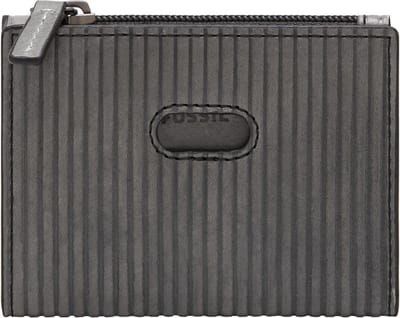 FOSSIL Leren Portemonnee Andrew Zip Card Case Lead Gray Grijs