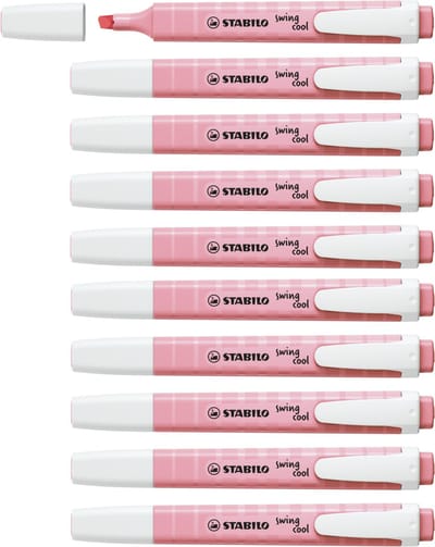 STABILO swing cool - Markeerstift - Perfect Voor Onderweg - Pastel - Poeder Roze - Doos 10 stuks