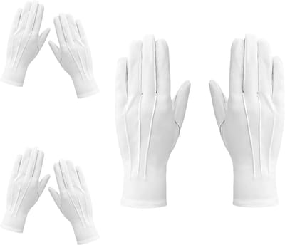 Witte katoenen en polyester handschoenen in 3 paar voor kostuums, parades en speciale gelegenheden met 3-stiksel ontwerp