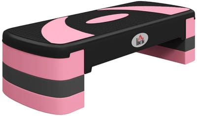 Fitness Step - Stepper - Aerobic Step - Stepbank - In Hoogte Verstelbaar 10‑20 cm - Antislip - Stepper Fitness - Fitnessstep - voor Thuis of op Kantoor - voor Revalidatie en Krachttraining - Zwart/Roze/Grijs