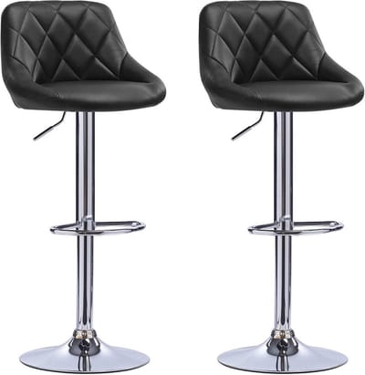 Designer Barkruk Gita - Met rugleuning - Stevig - Ergonomische barstoel - Zithoogte 60 - 82cm - Zwart - Set van 2 - Keuken en bar - In hoogte verstelbaar