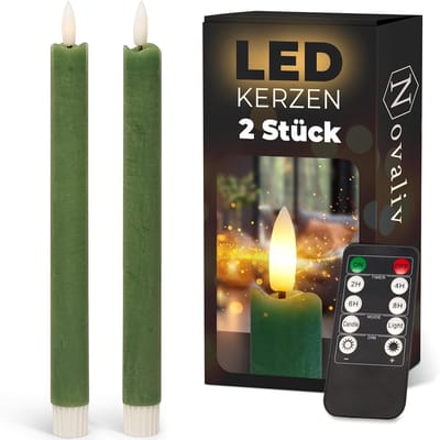 LED-kaarsen met timer groen 2-pack voor binnen met 6-uurs timer - ECHTE WAS 23 cm hoogte voor kaarsen 2,2 cm diameter 2 AAA-batterijen vereist LED-kaarsen flikkerende vlam bewegende vlam