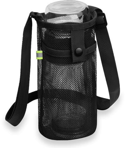 Dailygoods- Waterfleshouder met verstelbare schouderband - Fleshouder voor wandelen - Drinkfleshouder - Nylon - 19.5 x 9 cm - Zwart