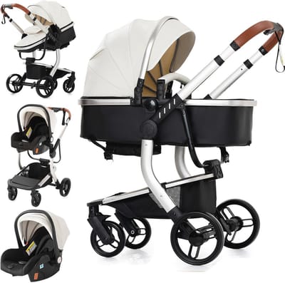 3-in-1 Kinderwagen met Omkeerbare Duwmode en Aluminium Frame - Ideaal voor Pasgeborenen