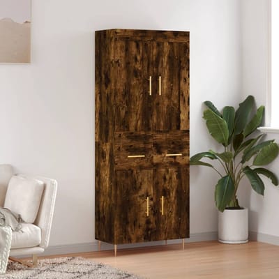 vidaXL - Hoge - kast - 69,5x34x180 - cm - bewerkt - hout - gerookt - eikenkleurig