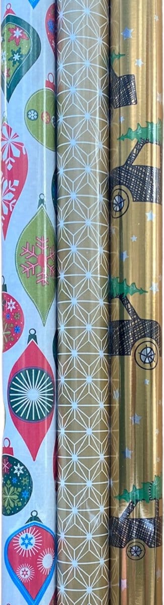 FESTIVE GIFTS Inpakpapier - Cadeaupapier - 200 x 70cm - 3 rollen - Kerst - Luxe Cadeauverpakking - Kleurrijk