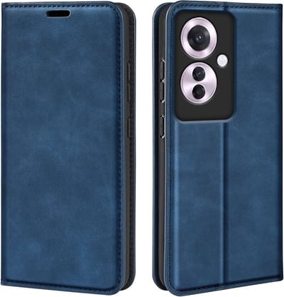 MobyDefend Hoesje - Geschikt voor Oppo Reno 11F - Luxe Wallet Bookcase (Magnetische Sluiting) - Blauw