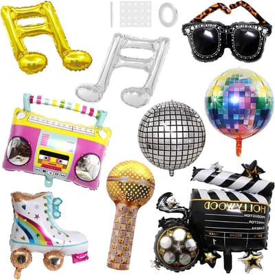 Disco ballonnen set van 9 - folieballonnen - retro disco thema - perfecte feestdecoratie - ShopVlot
