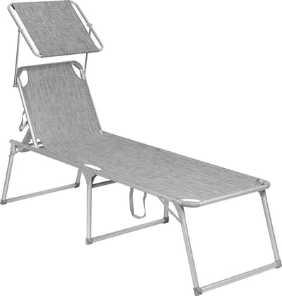 Naqsh store ligstoel, tuinstoel, extra groot, 65 x 200 x 48 cm, tot 150 kg draagvermogen, met luifel, verstelbare rugleuning, opklapbaar, tuin, balkon, terras, gevlekt grijs GCB26TG