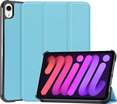 Hoesje - Geschikt voor Apple iPad Mini 6 (2021) - 8.3 inch - 6e Generatie - Dun & Stevig - Hardcover Book Case - Trifold Bookcase Hoes - Hard Cover - Tablethoes - Lichtblauw
