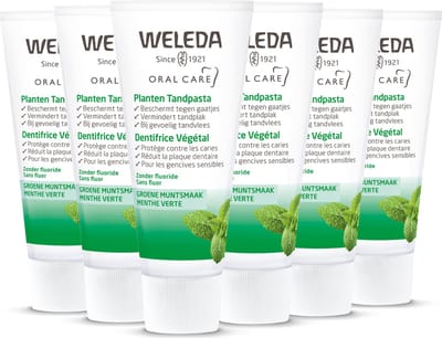 WELEDA Planten Tandpasta - 6 x 75ml - Voordeelverpakking - Reinigt het gebit mild maar grondig & Verwijdert tandplak - Natuurlijke Bescherming voor Sterke Tanden - Helpt Tandvlees Verstevigen - 100% Natuurlijke Ingrediënten