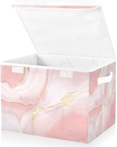 Opbergdozen Met Deksel - Opbergmand Organizer - Speelgoed Kleding - Inklapbaar Waterdicht - 42x32x30cm - Roze Marmer