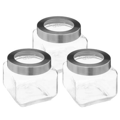 5Five voedsel voorraadpot MIRO met draaideksel - 3x - glas - 0.8L - 11 x 11 cm - voorraadpotten - transparant - weckpot