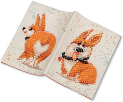 Borduurpakket Paspoort Cover - Corgi - Panna - Op-7393