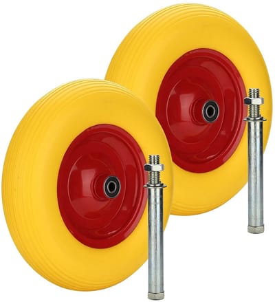 2x Massief Rubber Kruiwagenwiel Ø390mm 200kg Lekvrij Inclusief As