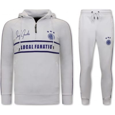 Heren Trainingspak - Double Line Signed - Wit / Blauw