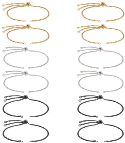 Dailygoods- Schuifarmbanden 12 stuks - Verstelbare Armband - Roestvrij Staal - Strass Uiteinden - Pantserkettingen - 26 cm Lang