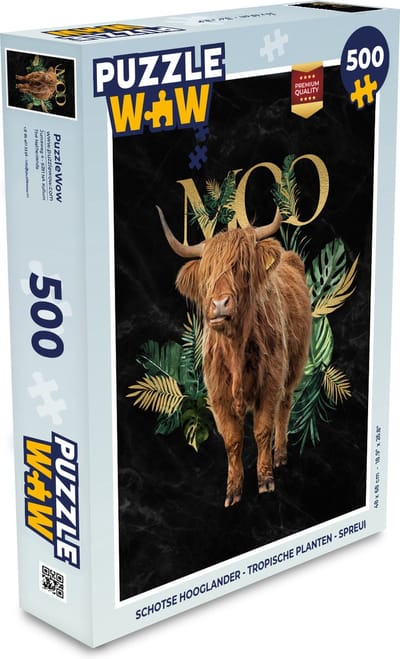 Puzzel Schotse hooglander - Tropische planten - Spreuk - Legpuzzel - Puzzel 500 stukjes