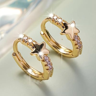 Boucles d'oreilles créoles en zircone cubique Fashion pour femmes Couleur dorée Personnalité Punk Étoile Boucle d'oreille Accessoires de Bijoux de Fête Cadeaux beige