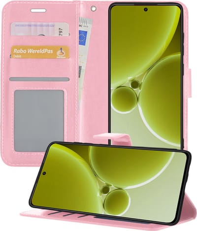 Hoesje - Met Pasjeshouder - Geschikt voor OnePlus Nord 3 - Luxe Bookcase Portemonee - Flip Case - Kunstleer Book Case - Flipcase - Book Cover - Walletcase - Portemonneehoes - Telefoonhoesjes - Lichtroze